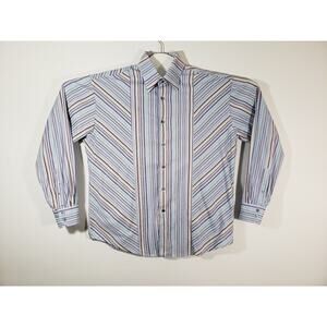 Bugatchi Uomo Shirt Men's Medium Colored Stripes Missing Button On Right Cuff